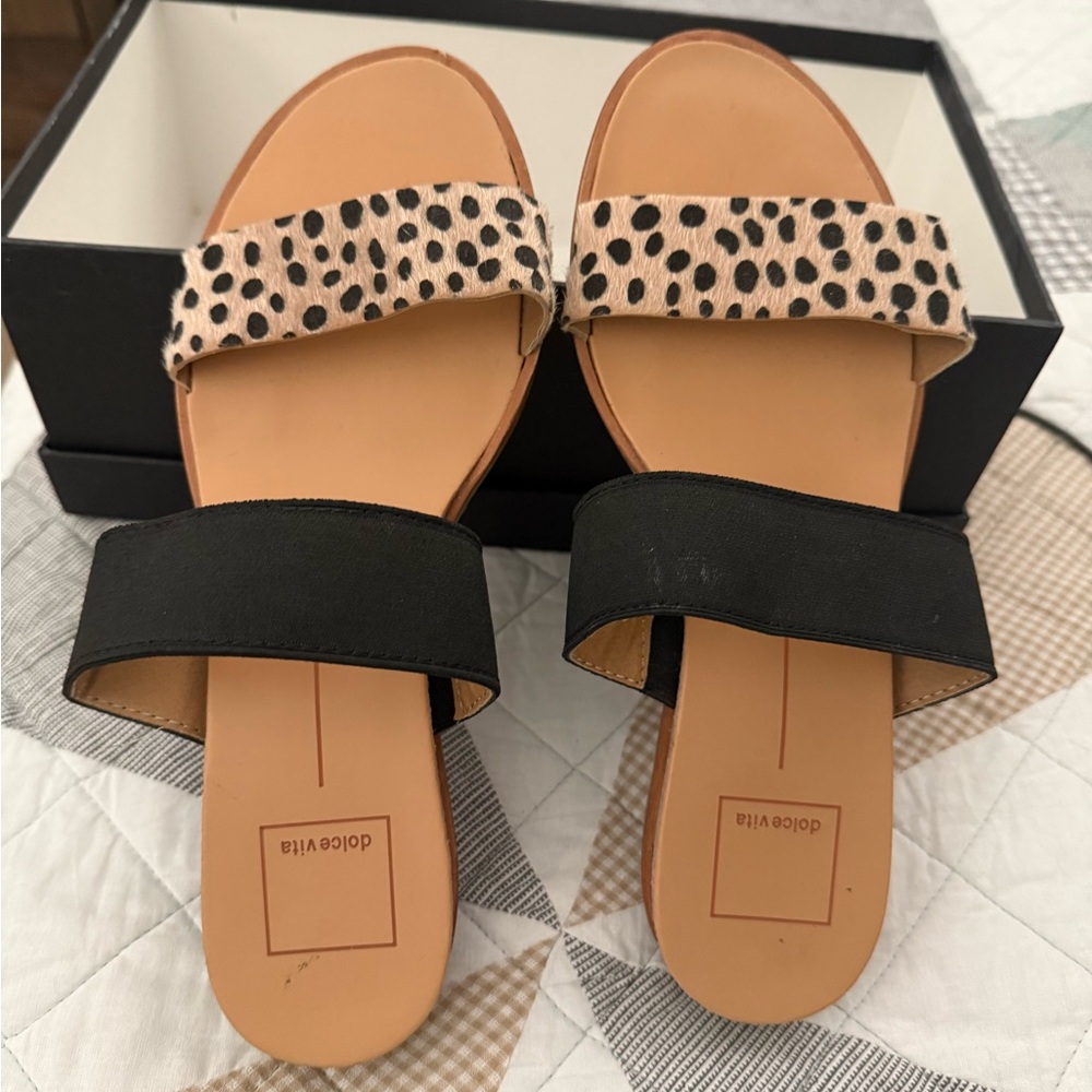 Dolce Vita Black and Animal Print Sandals Size 8